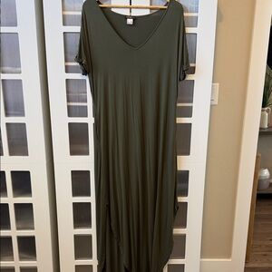 Olive Green V-Neck Maxi Dress